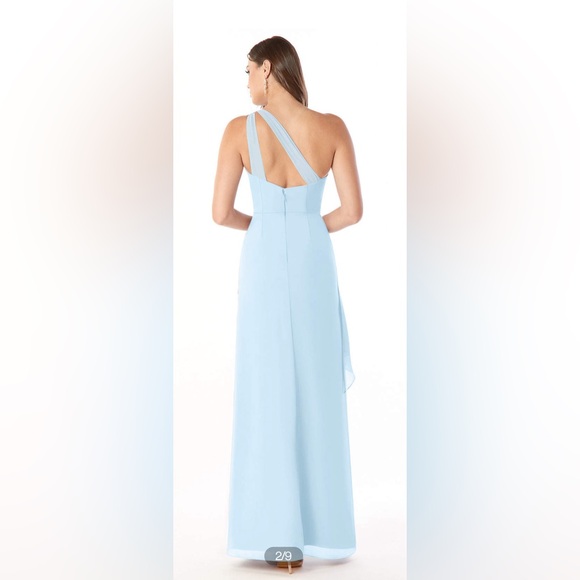 AZAZIE MAIVE Sky Blue Fitted Pleated Ruffle Chiffon Dress AMZ4 - Picture 2 of 8